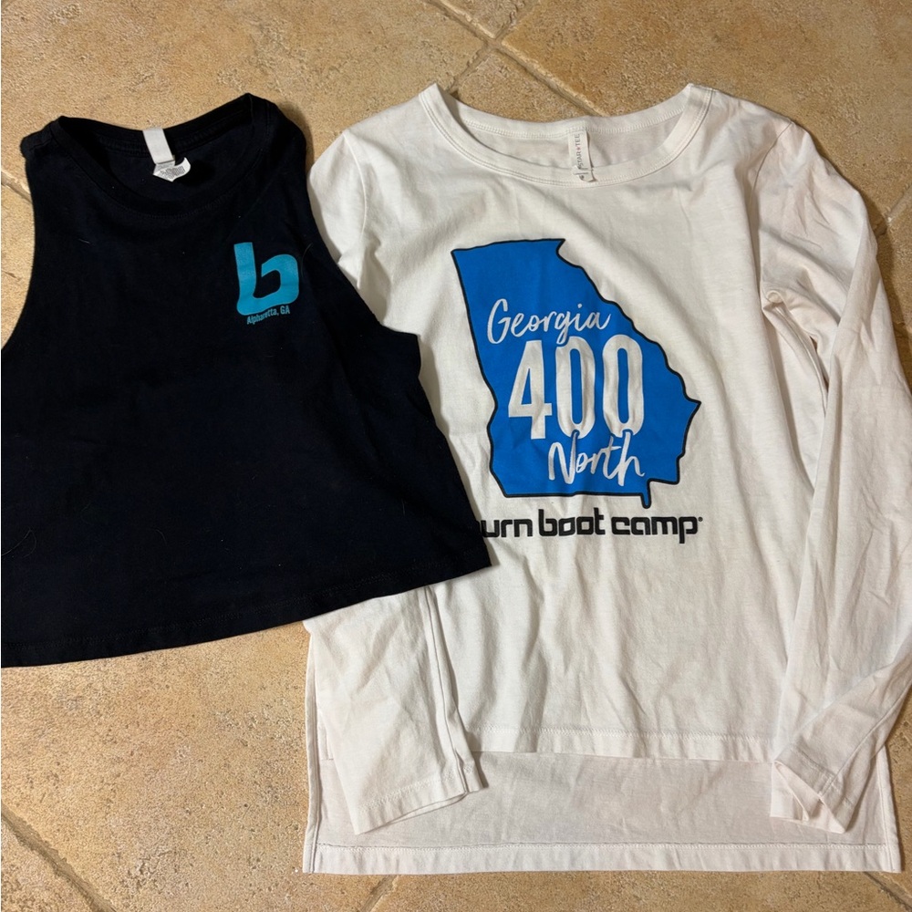 Burn Boot Camp Women's Black and White Long Sleeve Tee and black tank bundle